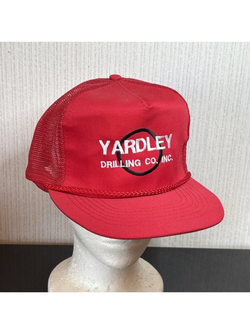 Vtg Yardley Drilling Co Red Trucker Hat Corded 5 Panel Mesh Back Otto Cap 90s